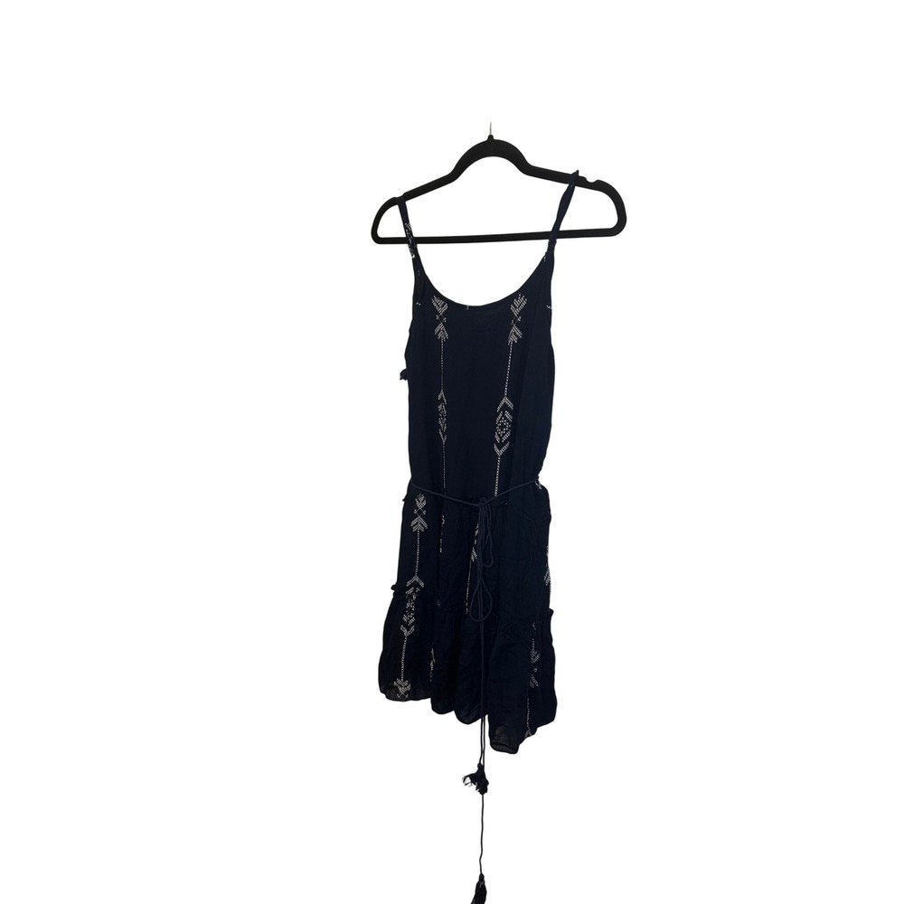 Beach‎ by Exist Navy Embroidered Tie Waist Tiered Mini Dress Size M